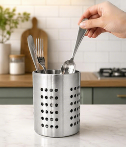 Support de rangement cylindrique en métal, résistant à la rouille, design minimaliste, organisateur de produits de toilette pour salle de bain, type sur pied, à un seul niveau - Product Image 3