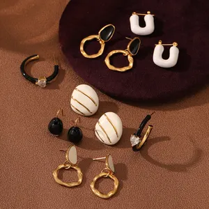 Yiwu nimai fashion pvd stainless steel jewelry 316l luxury cc hoop drop earrings cheap earrings in bulk wholesale