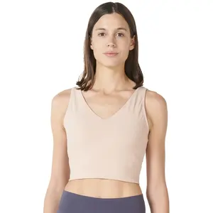 Vetega Daily Top <b>Sports</b> <b>Bra</b> Removable Pads Quick Dry Ribbed Design Workout Beige Color 75% Polyamide 25% Elastane Straight - Product Image 3