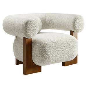 Boucle Modern kursi aksen kain, kursi barel berlapis kain kursi santai dengan kaki kayu - Product Image 5