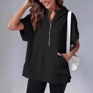 Sweat à capuche pour femme à manches courtes, marque privée, printemps-été, streetwear, vêtement d'extérieur, logo par transfert thermique - Product Image 4