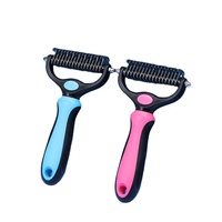 Peigne à tricoter double face en acier inoxydable et plastique pour animaux de compagnie, avec poils longs et fonctions de démêlage, vente en gros