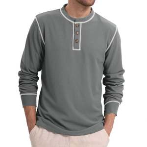 2025 otoño nueva camiseta transfronteriza estilo Waffle Henry para <span class=keywords><strong>hombre</strong></span> 180g tela de punto suelta <span class=keywords><strong>manga</strong></span> <span class=keywords><strong>larga</strong></span> sólido Europa Casual - Product Image 3