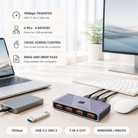 Commutateur USB 3.1 Gen 2 10 Gbit/s 2 entrées 4 sorties USB-A en alliage d'aluminium avec contrôle multi-écrans pour Windows MacOS PC Ordinateur portable Vente en gros