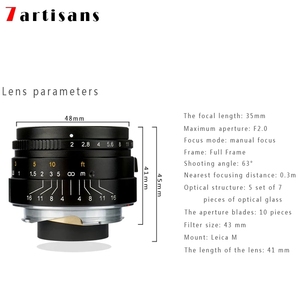 7Artisans M35mm F2.0 Mise au point manuelle à grande ouverture Compatible avec la caméra Leic a M-Mount M2 M3 <span class=keywords><strong>M4</strong></span> M5 M6 M7 M8 M9 M9P M10 M262 M240 - Product Image 4