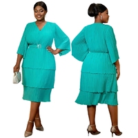 Robe d'été chic pour femme, décontractée et élégante, à manches évasées, col en V, 3 couches plissées, en mousseline, idéale pour les fêtes