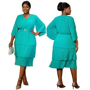 Eleganti Abiti Estivi da Chiesa per Donne, Casual Chic con <span class=keywords><strong>Maniche</strong></span> a Campana, Scollo a V, <span class=keywords><strong>3</strong></span> Strati Plissettati, Vestito in Chiffon per Feste - Product Image 1