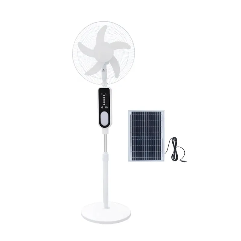 16 Inch High Quality LiFePO4 Solar Rechargeable Fan Stand BLDC Motor Solar Fan AC/DC With LED Bulb solar fan with solar panel