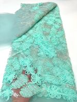 Tissu en velours bio de luxe bleu roi avec broderie florale 3D, appliques, sequins et perles de haute qualité pour la couture de créations pour filles