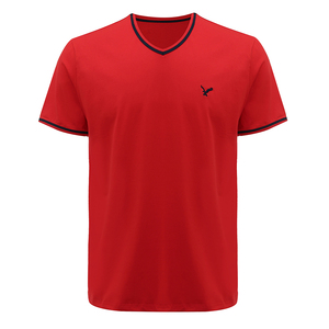 Camicia in cotone 100% Pima per uomo tecnica di ricamo t-shirt con Logo personalizzato t-shirt con scollo a V abbinata a 2 toni - Product Image 3