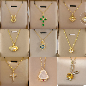 На заказ 18k Позолоченные ювелирные изделия из нержавеющей стали-Радужное циркониевое сердце и жемчуг бабочка кулон ожерелье для женщин подарок - Product Image 2