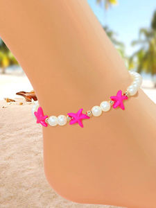Tobilleras Bohemias con Cuentas de Perlas, Cadena para el Pie con Estrella de Mar Turquesa, Joyería de Playa - Product Image 6