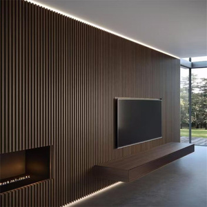 Panneau mural rainuré en WPC imitation <span class=keywords><strong>bois</strong></span>, imperméable et ignifuge, <span class=keywords><strong>avec</strong></span> revêtement en PVC pour la décoration intérieure et les espaces de divertissement domestiques - Product Image 5