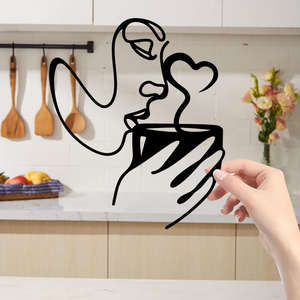 Décoration murale en métal style line art <span class=keywords><strong>pour</strong></span> café - Couleur personnalisable, design Art déco moderne <span class=keywords><strong>pour</strong></span> mariage, anniversaire, décoration intérieure - Product Image 1