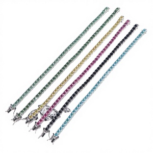 Best Friend Blue Moissanite Tennis Chain Colorful Customized Gold Plated Hip Hop Bracelet Sterling Silver for Girls <b>Men</b> Women - Product Image 2