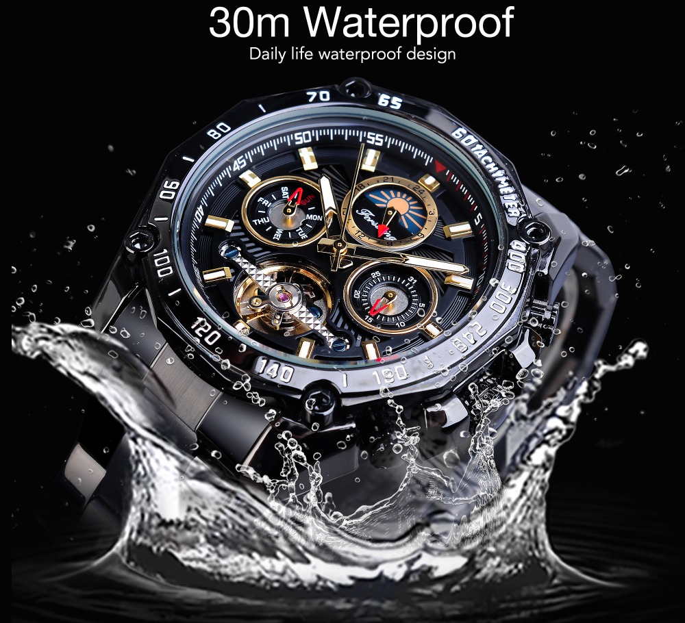 FORSINING Orologio da uomo automatico Tourbillon con fasi lunari, orologi meccanici, alla moda, da lavoro, con diamanti luminosi, Blu