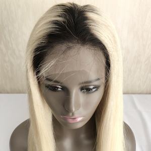 XGYWIG 10 "-30" en Stock 100% cheveux humains brésiliens vierges T1B/613 # Ombre deux tons blond couleur racines foncées pleine perruque de dentelle - Product Image 1