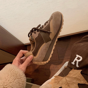 Genuine <b>leather</b> platform <b>sneakers</b>, trendy color-matched <b>sneakers</b>, new style, thick sole, lace-up, versatile and casual shoes - Product Image 6
