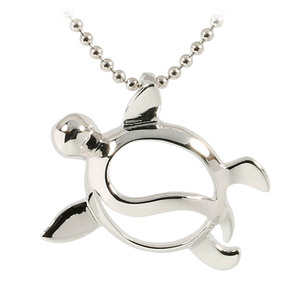 Collier Pendentif Tortue Plaqué Platine en Acier Inoxydable 316L, Breloque Géométrique Sertie, Bijou Unisexe Tendance et Adorable, Idéal Cadeau - Product Image 1