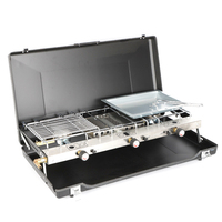 Butane Gas BBQ Grill Portable Table Top Light Weight Automatic Ignition Double Burner Camping Butane Gas Stove