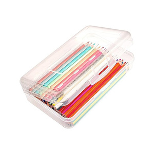 Square Empty Storage Box Clear Large Capacity Stackable Transparent PP Plastic Pencil <b>Case</b> Office Organizer - Product Image 2