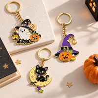 Porte-clés Chat Noir d'Halloween Personnalisé en Métal, Anneau de Clé en Alliage de Zinc Émaillé Dur, Breloque en Gros, Cadeau Promotionnel