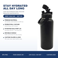 Bouteille d'eau en acier inoxydable avec paille 1L, isotherme à double paroi, anti-fuite, pour sport, voyage, gym, extérieur, sans BPA