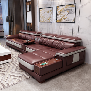 Sofa kulit serat mikro untuk ruang tamu, Sofa cerdas furnitur mewah terlaris Global bagian berbentuk U - Product Image 1