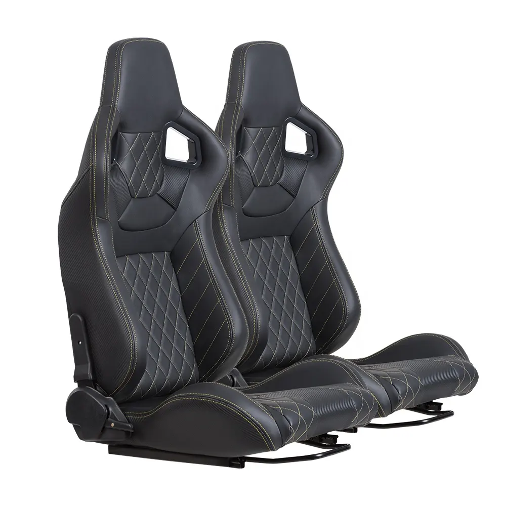 Asiento deportivo de cuero negro de PVC, asiento aerodinámico con doble riel, diseño elegante de asientos de carreras