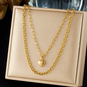 Collana a Strati TD Punk Hip Hop, Placcata in Oro 18K, Cuore in Acciaio Inossidabile, Doppia Catena, Gioielli alla Moda <span class=keywords><strong>per</strong></span> Donne - Product Image 2