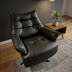 Modern Leather Reclining Armchair Tufted Back Manual Mechanism Living Room Chair Contemporary Style Leisure Furniture - Product Image 2