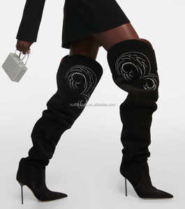 Bottes cuissardes sexy <span class=keywords><strong>en</strong></span> cuir de chèvre du Texas et <span class=keywords><strong>daim</strong></span> Holly Dakota pour femme, ornées de cristaux, au-dessus du genou - Product Image 1