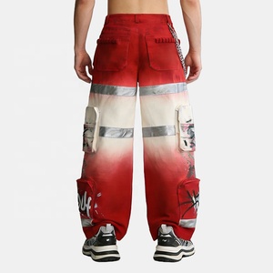 Pantalones Cargo de Trabajo para Hombre, Estilo Streetwear, Corte Holgado, Tiras Reflectantes, Multibolsillos, Personalizados <span class=keywords><strong>con</strong></span> Diseño de Arcoíris, Alta Calidad - Product Image 3