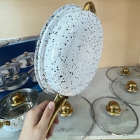 12pcs Set Peralatan Masak Rumah Tangga Baja Anti Karat Berlapis Batu Medis Hitam dengan Gagang Emas, Termasuk Wajan, Panci Susu, Panci Sup, dan Casserole