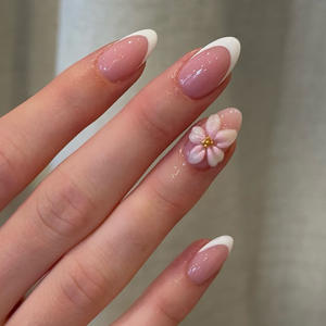 TSZS 24 Uñas Postizas Francesas Almendradas con Pegamento, Diseño de Borde Blanco, Uñas a Presión, Puntas de Uñas Stiletto Rosas Simples y Modernas - Product Image 5