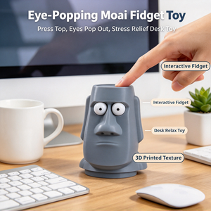 Figura de Cabeza de Moái Impresa en 3D, Juguete Antiestrés con Ojos Saltones, Decoración Divertida para Escritorio, Regalo Creativo para Aliviar el Estrés - Product Image 3