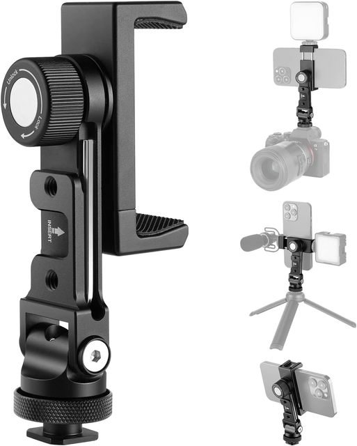 Aluminum Alloy Mobile Phone Tripod Mounting Adapter with 360 Horizontal Rotation 180 Tilt Portable Flexible Holder