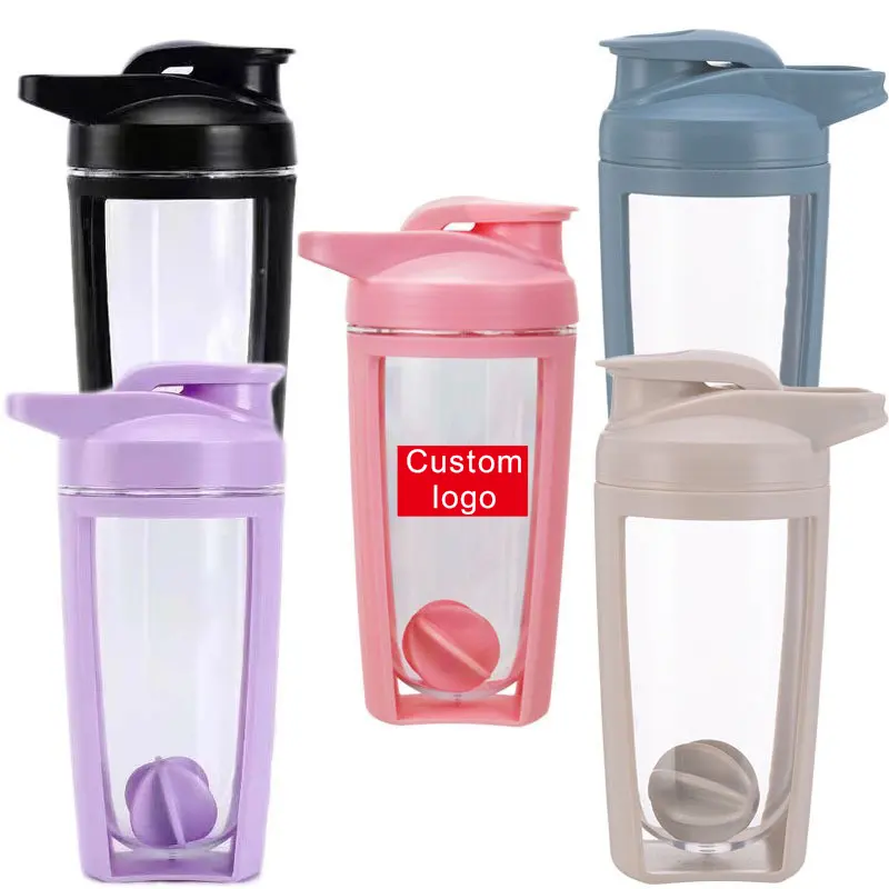 2024 gros 600ml Logo personnalisé boule de mélange protéine Fitness sport Bpa plastique tasse shaker bouteille pour la salle de sport