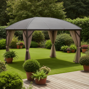 Gazebo da Giardino 3x4m Marrone con Tetto Rigido e Tende per Esterni - Product Image 2