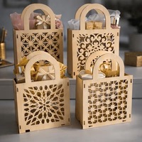 Multi Hollow Pattern Wooden Handheld Gift Box Detachable Floral Star Scroll Tote Bag Wedding Candy Favor Storage Craft Basket
