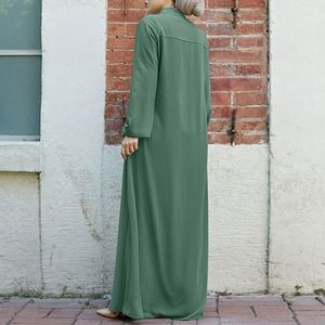 Nuovo abito da donna musulmano elegante a manica lunga con cerniera abito abito con spacco con cerniera in stile arabica Dubai <span class=keywords><strong>turchia</strong></span> largo Maxi abito - Product Image 4