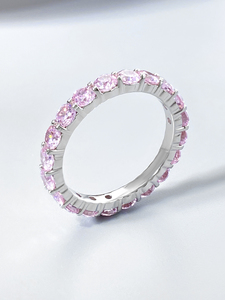 Foxi Jewelry Pink CZ Eternity Band <b>Ring</b> 925 Sterling Silver <b>Dainty</b> Elegant Wedding <b>Rings</b> for Women - Product Image 3