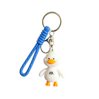 Llavero de silicona con diseño de pato blanco de dibujos animados, cuerda trenzada, colgante para mochila, regalo promocional, venta caliente de fábrica