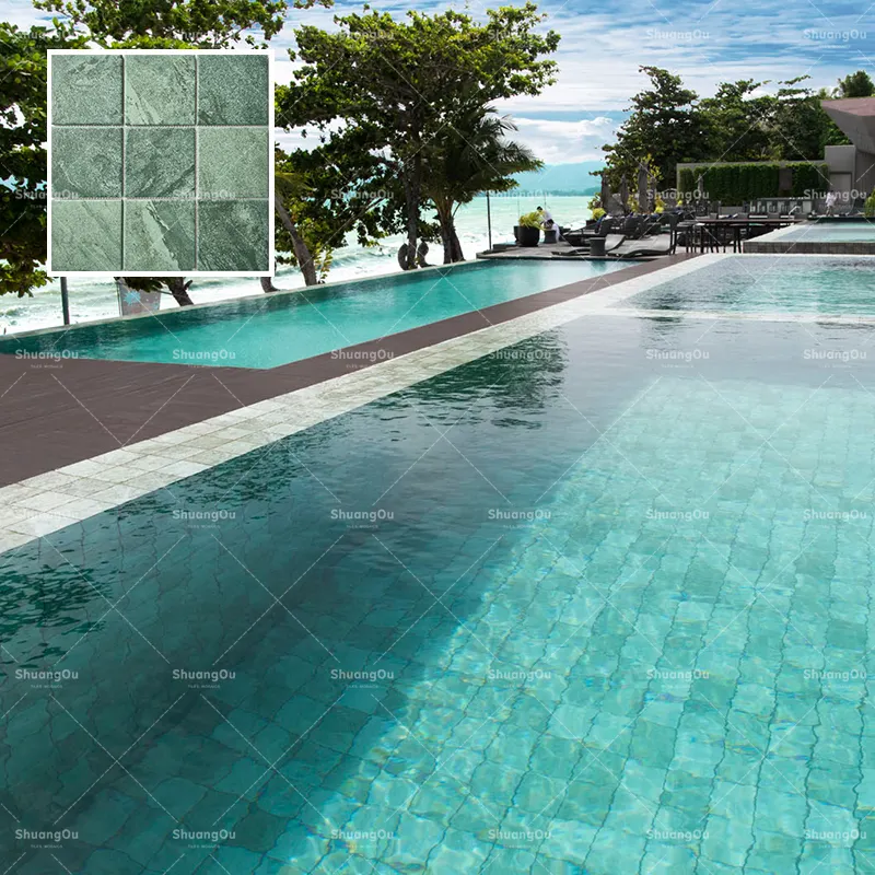 Mosaïque en céramique aspect marbre vert Bali anti-dérapant 4'X4' carrelage de piscine en porcelaine mosaïque de porcelaine en gros pour piscine