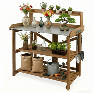 Izafira Simple Foldable <b>Garden</b> Potting <b>Bench</b> Plant Stand Indoor- Transplanting Tray Repotting Table with <b>Storage</b> Shelves - Product Image 1