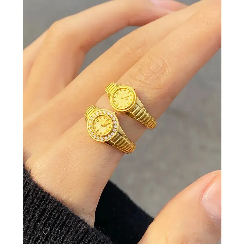 S925 Modeschmuck Großhandel Damen Accessoires Uhr Uhr Trendy Gold Uhr Verstellbarer Ring Valentinstag Damen Ring
