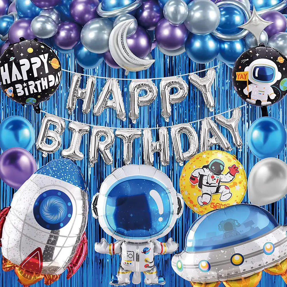Kit de decoración para fiesta de cumpleaños de niño, globo espacial de papel de aluminio, suministros para fiesta de cumpleaños, decoración para evento de Baby Shower