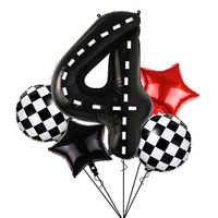 Ensemble de ballons numérotés noirs et blancs à carreaux de 40 pouces, décoration de fête sur le thème des voitures de course