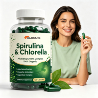 Capsules de spiruline et de chlorelle biologiques en marque privée OEM, complexe de plantes vertes 100% pur pour la détoxification et le soutien immunitaire, 120 unités