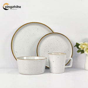 北欧の朝食セットスプレースポットドット柄格安価格サービス高級石食器ボウル付き食器セット - Product Image 1